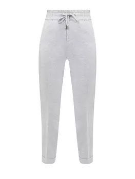 Брюки из меланжевого хлопка с эластичным поясом на кулиске