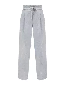 Брюки из меланжевого хлопка с защипами и поясом на кулиске