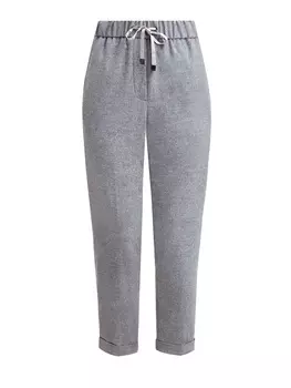 Брюки из меланжевой шерстяной ткани с поясом на кулиске