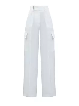 Брюки-карго из льняного габардина с деталью Punto Luce