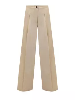 Брюки-палаццо из хлопка и льна с фактурными защипами