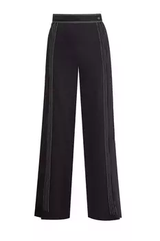 Черные брюки палаццо с фактурными стегаными деталями