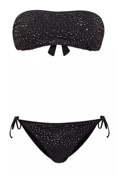 Черные плавки-бикини из эластичной быстросохнущей ткани с отделкой кристаллами