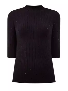 Черный джемпер с отделкой кристаллами в тон