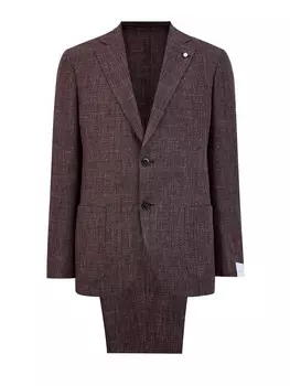 Деловой костюм ручной работы из льна и шерсти в клетку