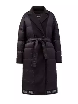 Длинный пуховик из нейлона и твида с фирменным принтом