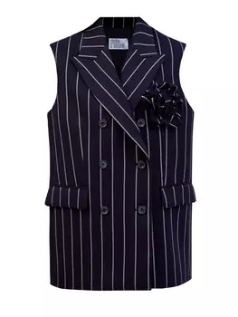 Двубортный костюмный жилет в полоску с брошью-цветком