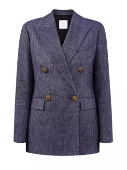 Двубортный жакет из хлопка и льна с узорной фурнитурой