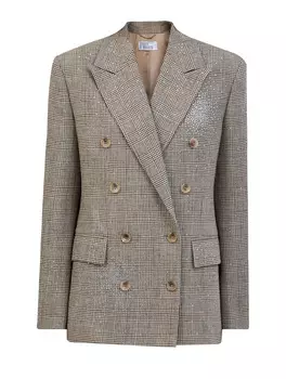 Двубортный жакет ручной работы в клетку с декором из стразов
