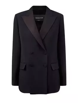 Двубортный жакет в стиле смокинга из шерстяного и шелкового крепа