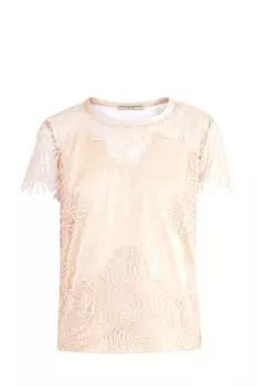 Двухцветный топ из атласной ткани с кружевными вставками