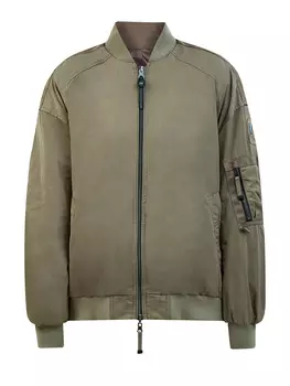 Двусторонний пуховый бомбер из твила и стеганого нейлона с разрезами