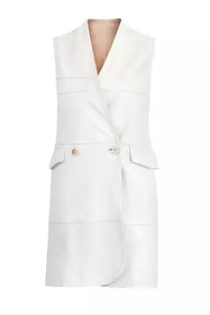 Двусторонний удлиненный жилет из кожи шевро в бело-розовой гамме