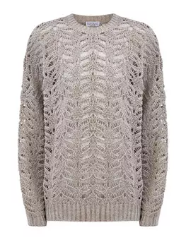 Джемпер Dazzling из льняной пряжи ажурной вязки с пайетками