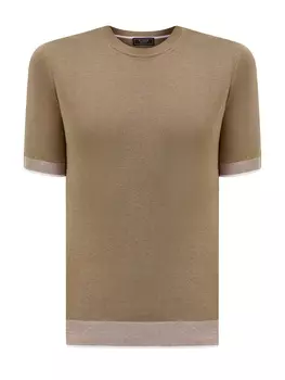 Джемпер из хлопка и льна с окантовкой в полоску