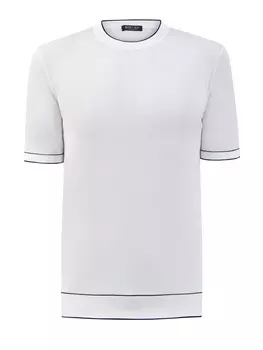 Джемпер из хлопка с короткими рукавами и окантовкой