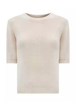 Джемпер из хлопковой и льняной пряжи с золотистыми пайетками