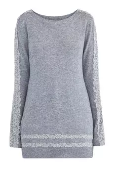 Джемпер из кашемира с кружевной отделкой в спортивном стиле