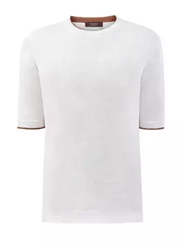 Джемпер из льна и хлопка с контрастной окантовкой