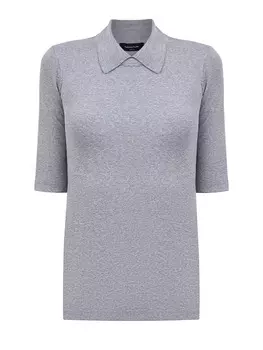 Джемпер из меланжевого джерси в рубчик с отложным воротом