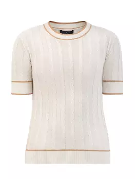 Джемпер из тонкой хлопковой пряжи узорной вязки с окантовкой