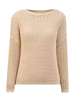 Джемпер узорной вязки из льна и хлопка с золотистыми пайетками