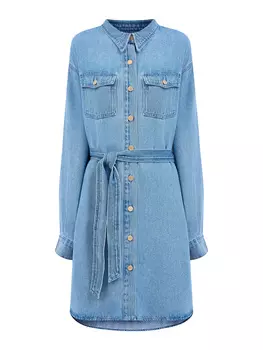 Джинсовое платье-рубашка из выбеленного лиоцелла с поясом