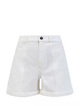 Джинсовые шорты с нашивкой из кожи и контрастной прострочкой