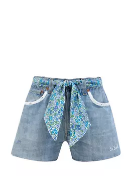 Джинсовые шорты с платком и кружевной отделкой Sangallo