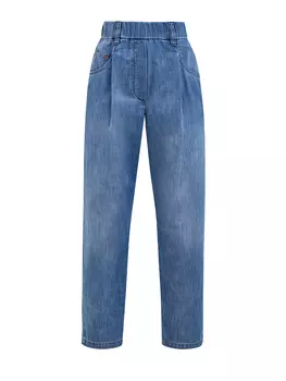 Джинсы Baggy из легкого денима с блестящей петелькой Мониль