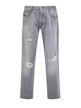 Джинсы-boyfriend с потертостями и кристаллами
