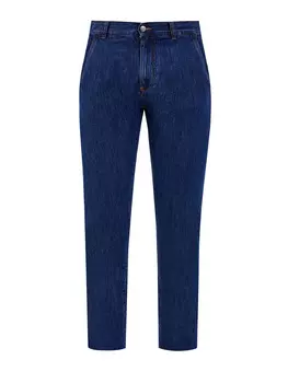 Джинсы из хлопка и льна с контрастной прострочкой