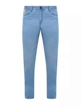 Джинсы из выбеленного денима с двухцветной прострочкой и нашивкой