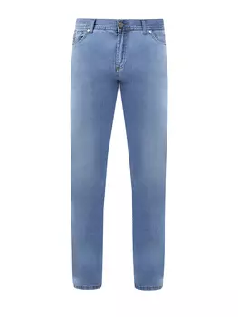 Джинсы из выбеленного денима с контрастной прострочкой