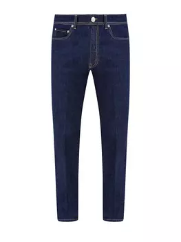 Джинсы Regular Fit с контрастной прострочкой и нашивкой из кожи