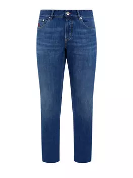 Джинсы с контрастной прострочкой и застежкой на пуговицы