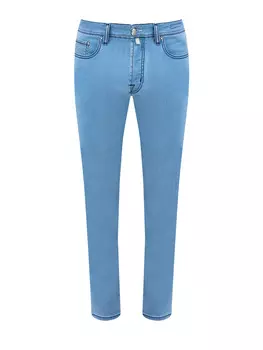 Джинсы-slim с контрастной прострочкой и вышитым логотипом