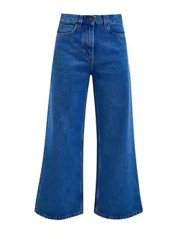 Джинсы Wide Leg из окрашенного вручную денима с кожаной нашивкой