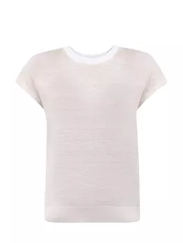 Футболка из хлопка и льна с воротом в английскую резинку