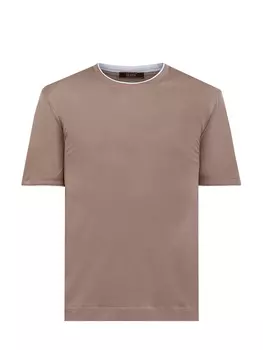 Футболка из хлопка и шелка с двойной контрастной окантовкой