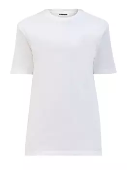 Футболка из хлопка с кожаной нашивкой Jil Sander + на спинке