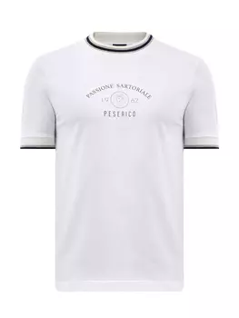 Футболка из хлопка с трикотажной отделкой в полоску и принтом