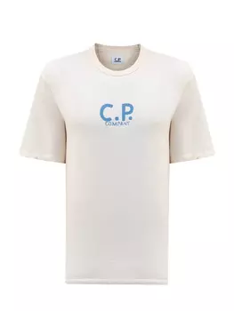 Футболка из хлопкового джерси с трикотажным воротом и принтом