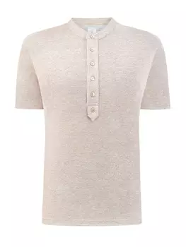 Футболка из льна и хлопка с планкой на пуговицах