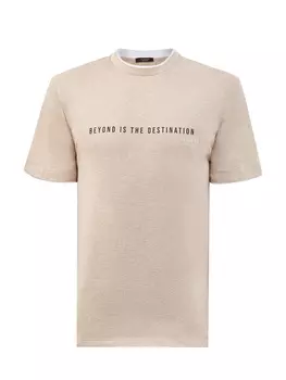 Футболка из меланжевого джерси с принтом и окантовкой