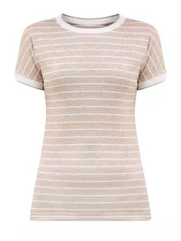 Футболка из меланжевого льна и хлопка с узором в полоску