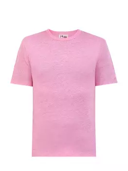 Футболка из премиального льна с вышивкой на рукаве в тон