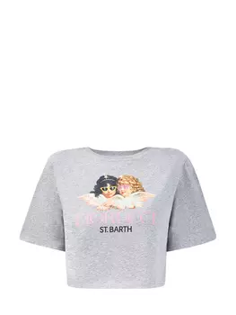 Футболка-кроп из меланжевого хлопка с принтом Fiorucci