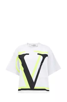 Хлопковая футболка с неоновым принтом VLOGO и карманом