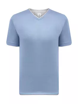 Хлопковая футболка с V-образным вырезом и контрастной окантовкой